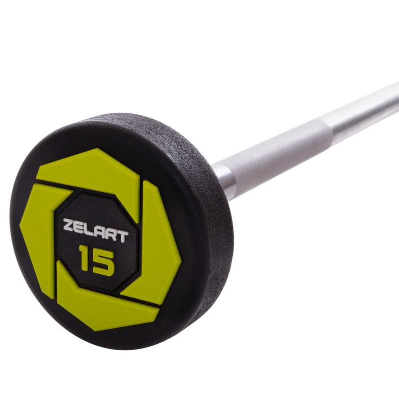 Штанга фіксована пряма Urethane Barbell Zelart TA-2689 15 кг Зелено-чорний (58363124) - фото 3