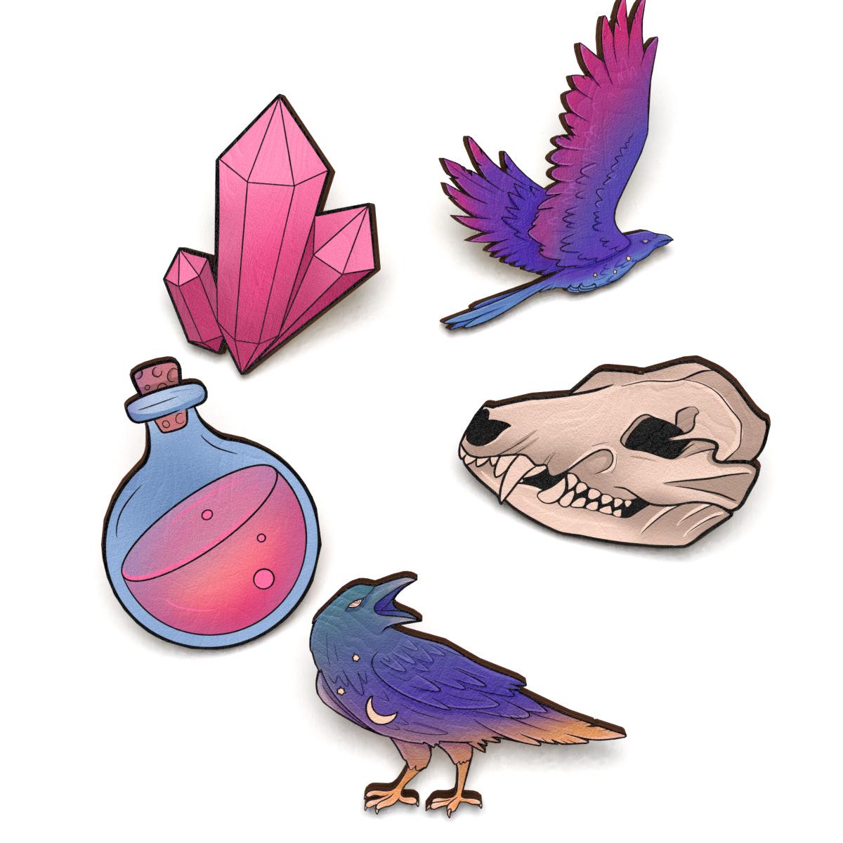 Набор значков Lex Altern Магия из дерева 5 шт.