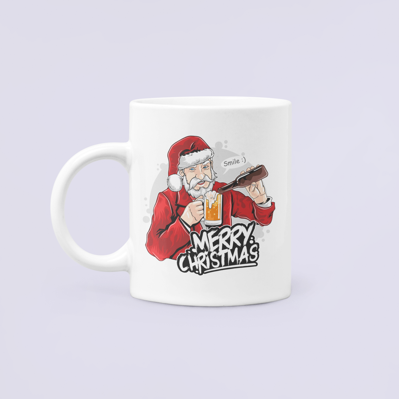 Чашка керамическая с принтом Санта любит пиво 330 мл Белый (НГ115Ч)
