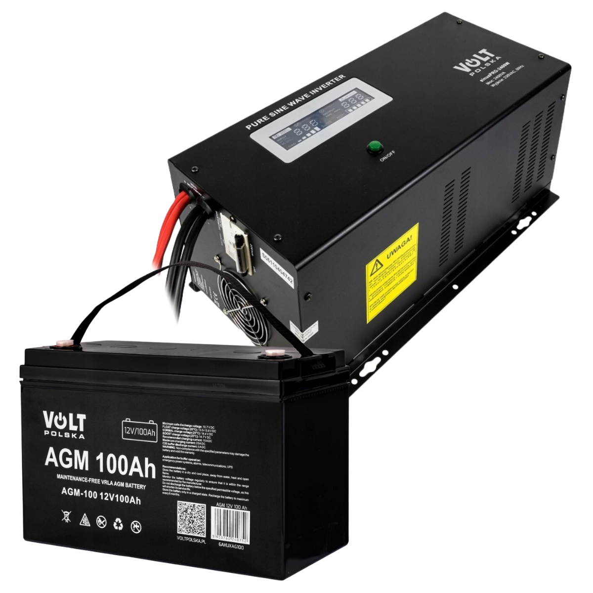 Джерело безперебійного живлення Volt Polska SINUS PRO 2400 W 12/230V 1600/2400W та акумулятор VOLT AGM VRLA 100 Ah 12V (leo-140892)