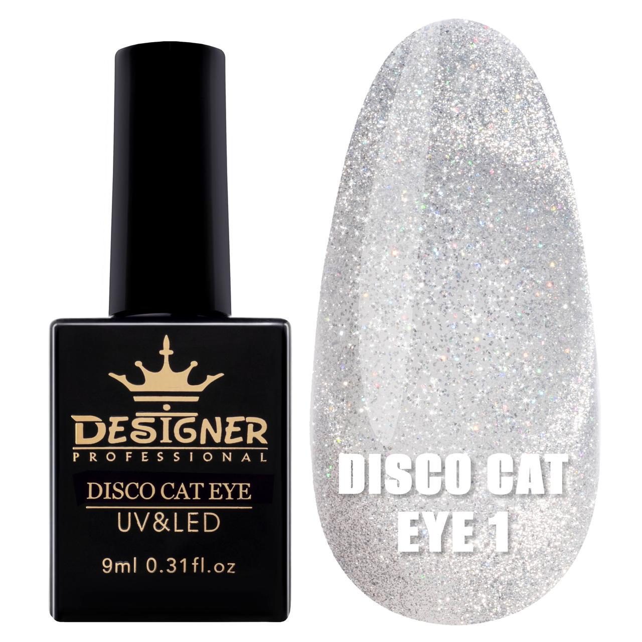 Гель-лак светоотражающий Disco cat eye Дизайнер с эффектом Кошачий глаз 9 мл Серебро №1 Гель-лак светоотражающий Disco cat eye Дизайнер с эффектом Кошачий глаз 9 мл Серебро №1