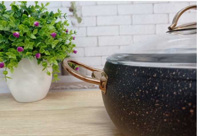 Каструля з кришкою OMS з антипригарним покриттям для газу/без індукціі 7,5 л Бронзовий (30654573) - фото 5 Каструля з кришкою OMS з антипригарним покриттям для газу/без індукціі 7,5 л Бронзовий (30654573) - фото 5