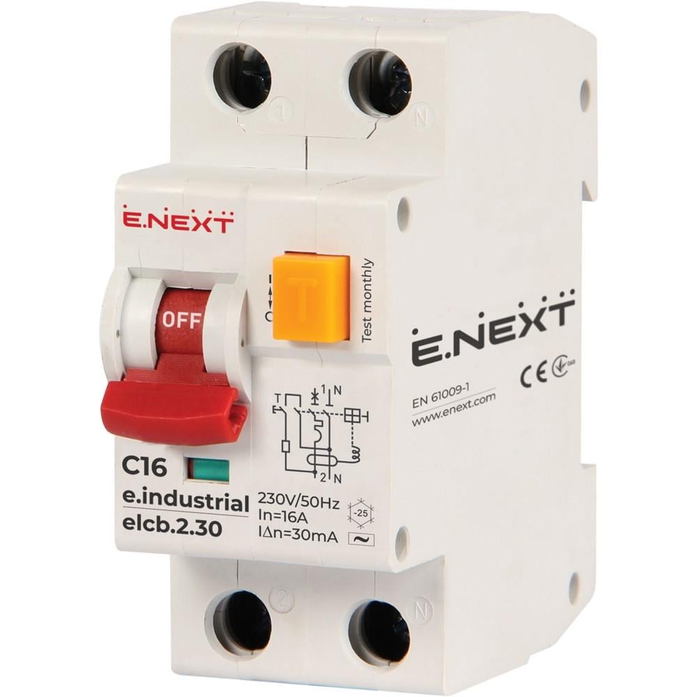 Дифавтомат E.NEXT 16A 30mA 10kA тип C 2 полюса тип AC i0230003 e.industrial.elcb.2 (14426)