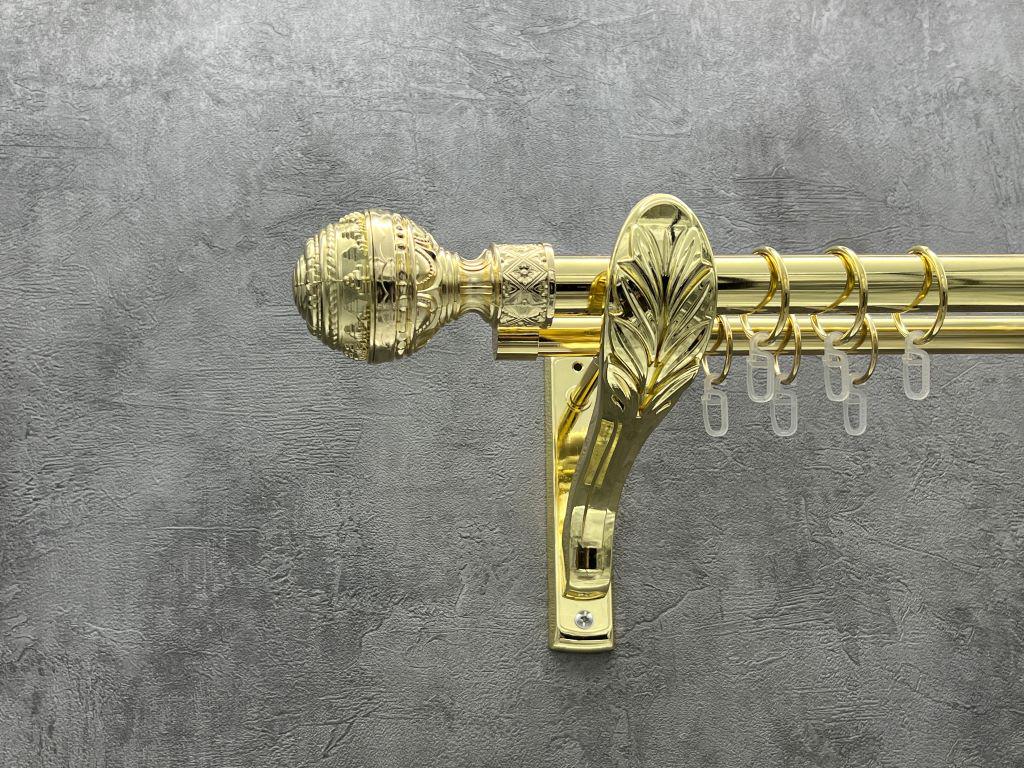 Карниз Quadrum Арабеска гладка штанга подвійний ретро 25/19 мм 160 см Золотий