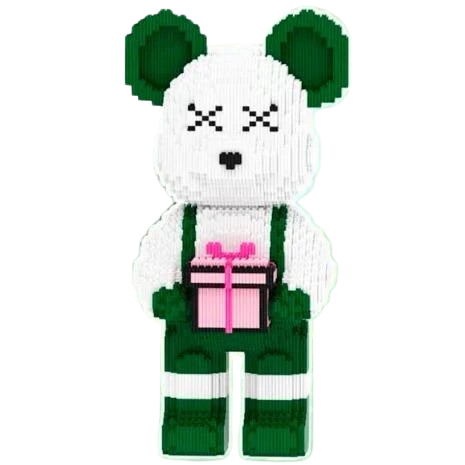 Конструктор Magic Blocks Bearbrick Мишка с подарком 3089 деталь 43 см Зеленый