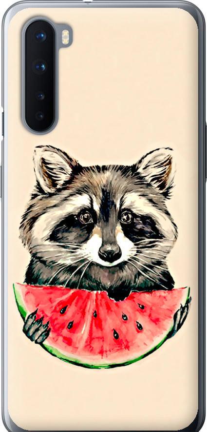 Чехол на OnePlus Nord Енотик с арбузом (4605t-2046-42517)