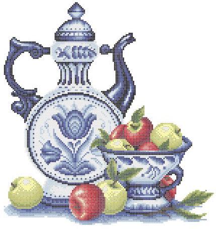 Вышивка бисером Гжель и яблоки ПН-005 34х37 см