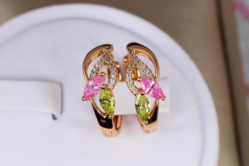 Серьги кольца Xuping Jewelry весенний цвет с красочными камнями 1,7 см Золотистый