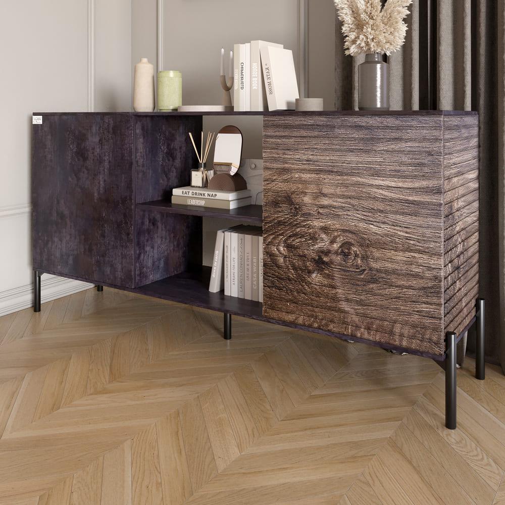 Комод открытый Lion Грей на черных металлических ножках Бетон темный/Дерево (000-000-2166)