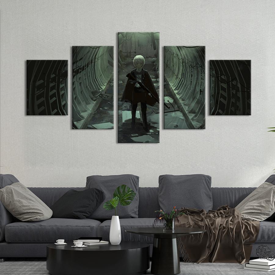 Картина на холсте Аниме-девушка в плаще с оружием 187x94 см (1430-52)