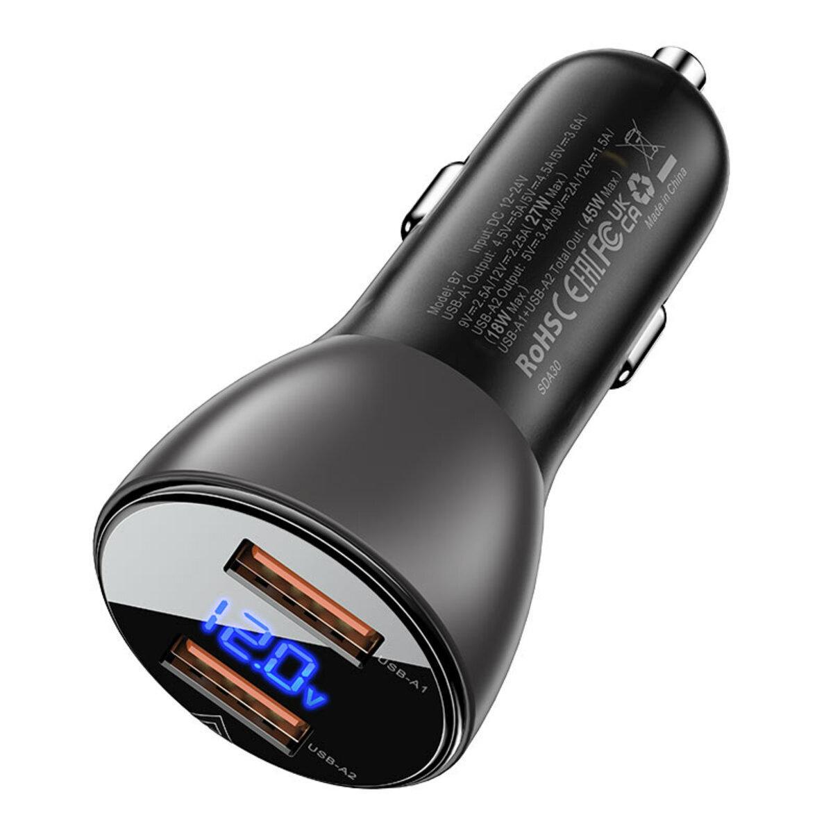 Зарядний пристрій автомобільний Acefast B7 metal 45 W USB-A+USB-A with digital display (AFB7B) - фото 2