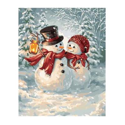 Картина по номерам Strateg Зимние и Новогодние сюжеты Добрые снеговики в термопакете 40х50 см (VA-1480-mt)