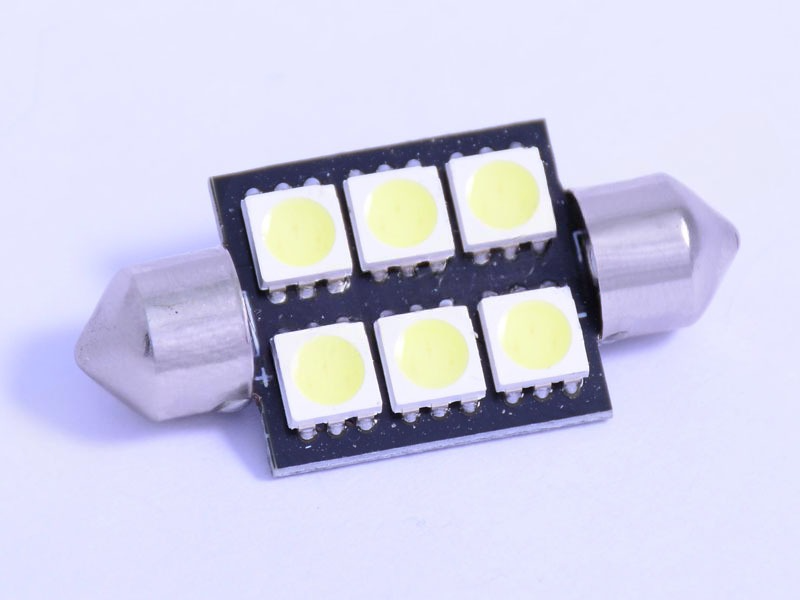 Автомобильная лампа светодиодная LEDUA S85-39mm-6smd 5050 обманка 12V Белый (23674748)