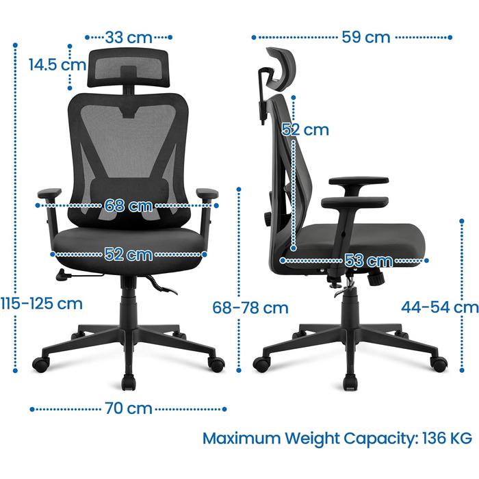 Офисное кресло Yaheetech с регулируемым подголовником и подлокотниками Черный (1652279) - фото 4