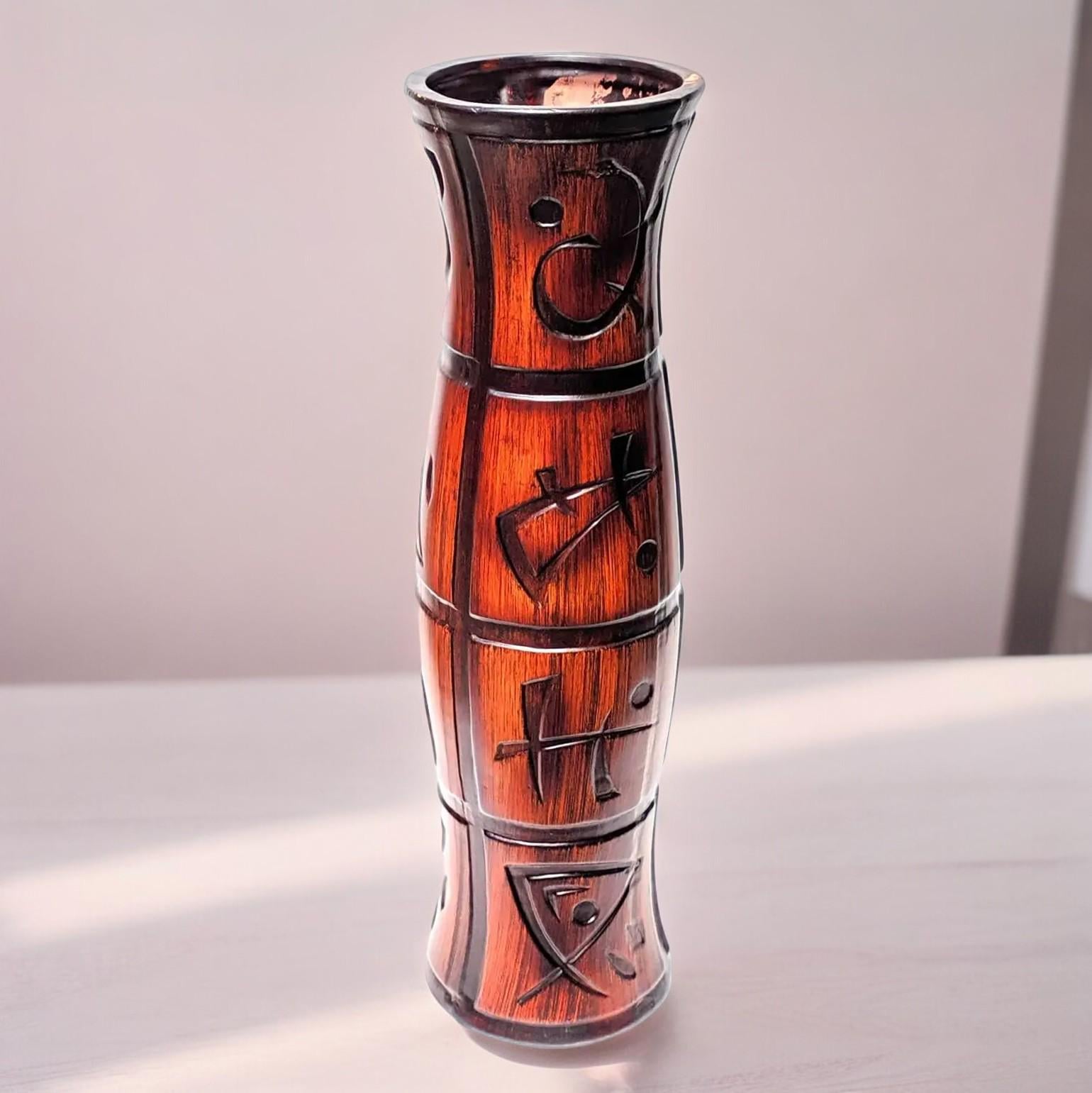 Ваза керамическая для цветов с иероглифами 18х18х70 см