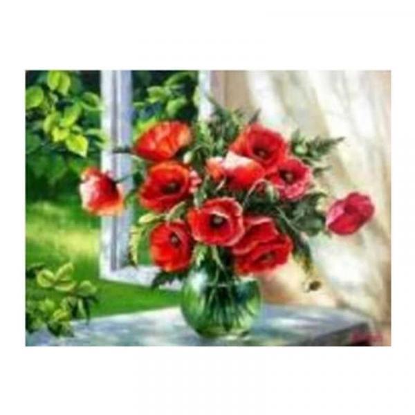 Алмазна мозаїка TK Group Букет маків у вікна 40х30 см з рамкою в коробці (GB70526-mt)
