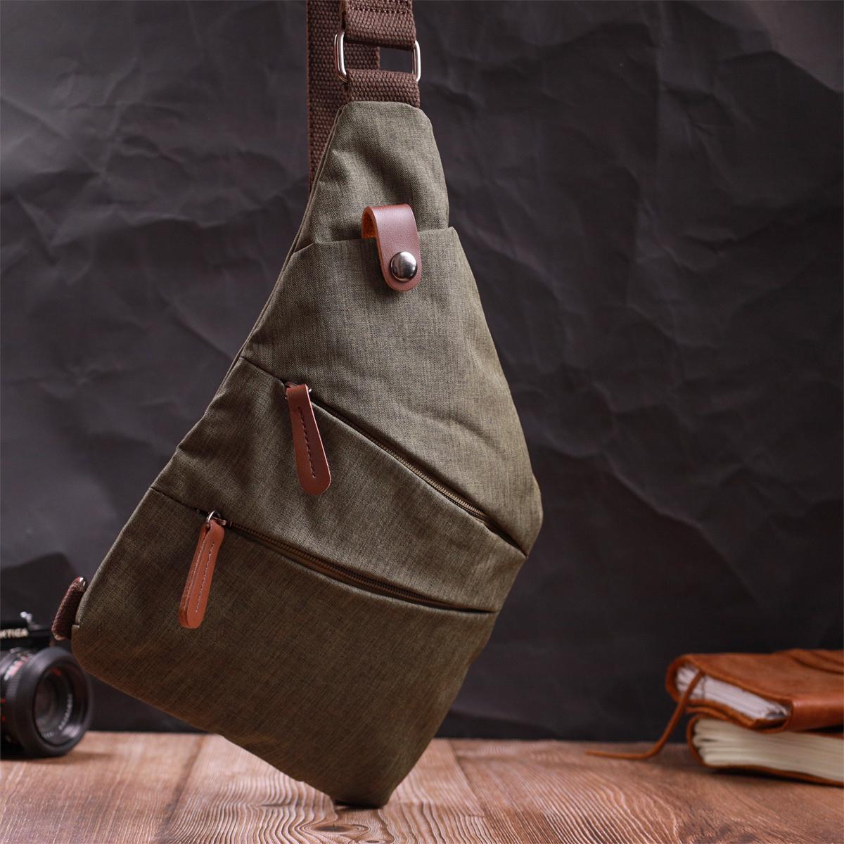 Мужская сумка через плечо Vintage Bag 22197 из текстиля Оливковый - фото 7