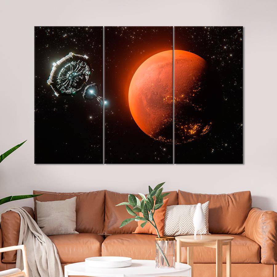 Картина космос Космическая станция рядом с Марсом 78x48 см (A1270-3)