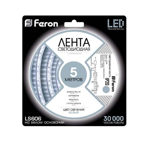 Лента светодиодная Feron SANAN LS606 30SMD/м 12V IP20 Белый