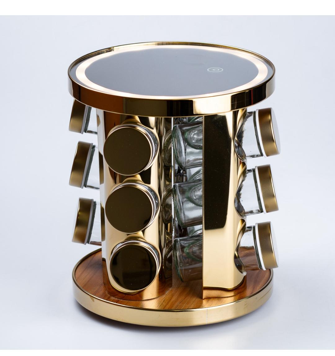 Набір ємностей для спецій TS Kitchen HP15284 на підставці з дзеркалом та LED-підсвіткою 13 пр. Золотий (17822571) - фото 2