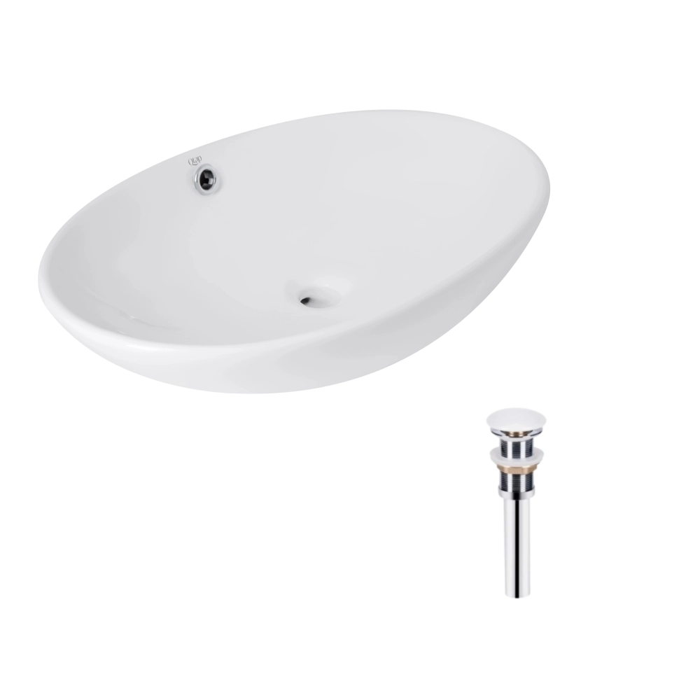 Раковина накладная Qtap Dove 635x420x150 мм овальная с донным клапаном White (47309)