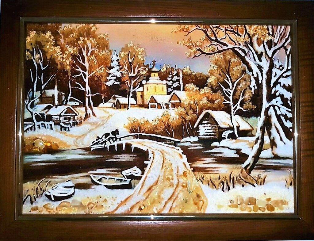 Картина Первый снег из янтаря 30х40 см (К0127-30х40)