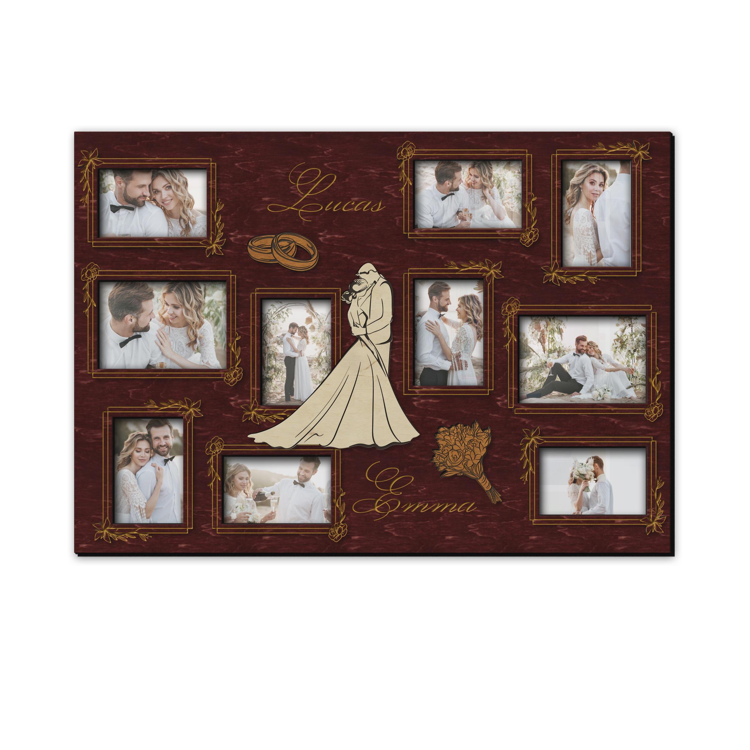 Фоторамка-коллаж The Frame Depot свадебная с именами молодоженов на 10 фото Бордовый (wedding_collage-3)