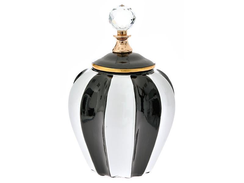 Настольная керамическая ваза с крышкой Light House Черное Белое 26,5 см Белый