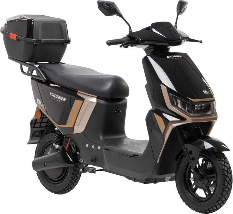 Электроскутер двухместный Crosser CR12 1000W 72V/20Ah с кофром-багажником Черный