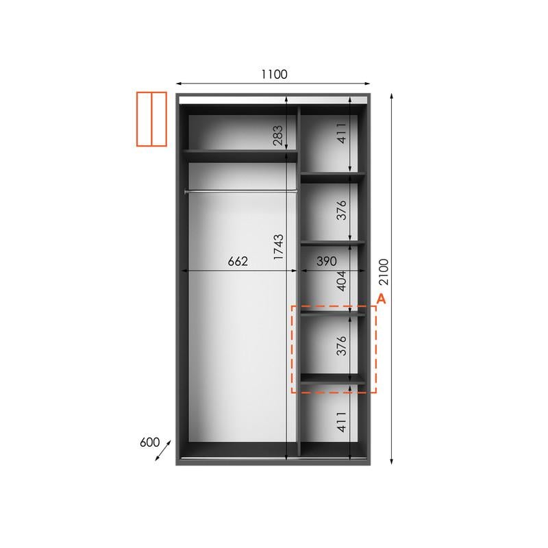 Шафа-купе Idea серія 5 110х60х210 см Антрацит (1408) - фото 2