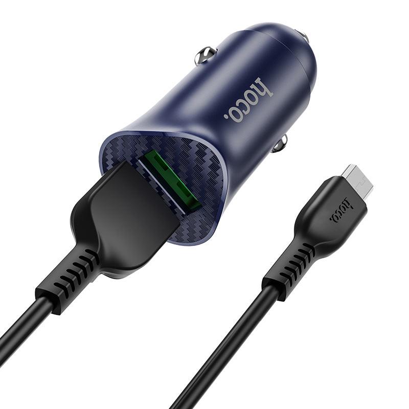 Зарядное устройство автомобильное Hoco Z39 Farsighted dual port QC 3,0 Car charger set Micro Blue (07659) - фото 2 Зарядное устройство автомобильное Hoco Z39 Farsighted dual port QC 3,0 Car charger set Micro Blue (07659) - фото 2