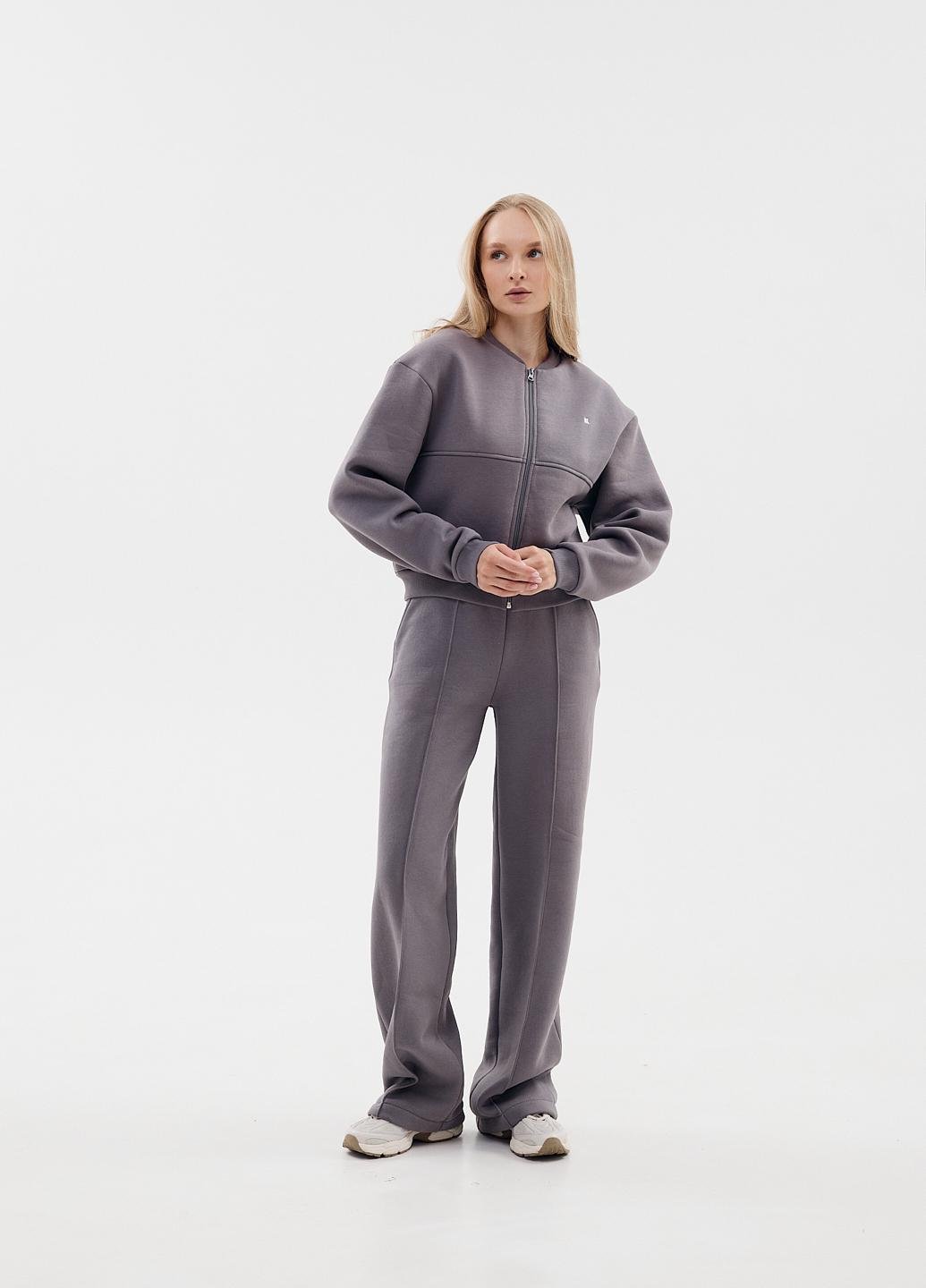 Спортивный костюм женский Kindamor GreateWom флисовый короткая кофта бомбер ML Серый (1870685177)