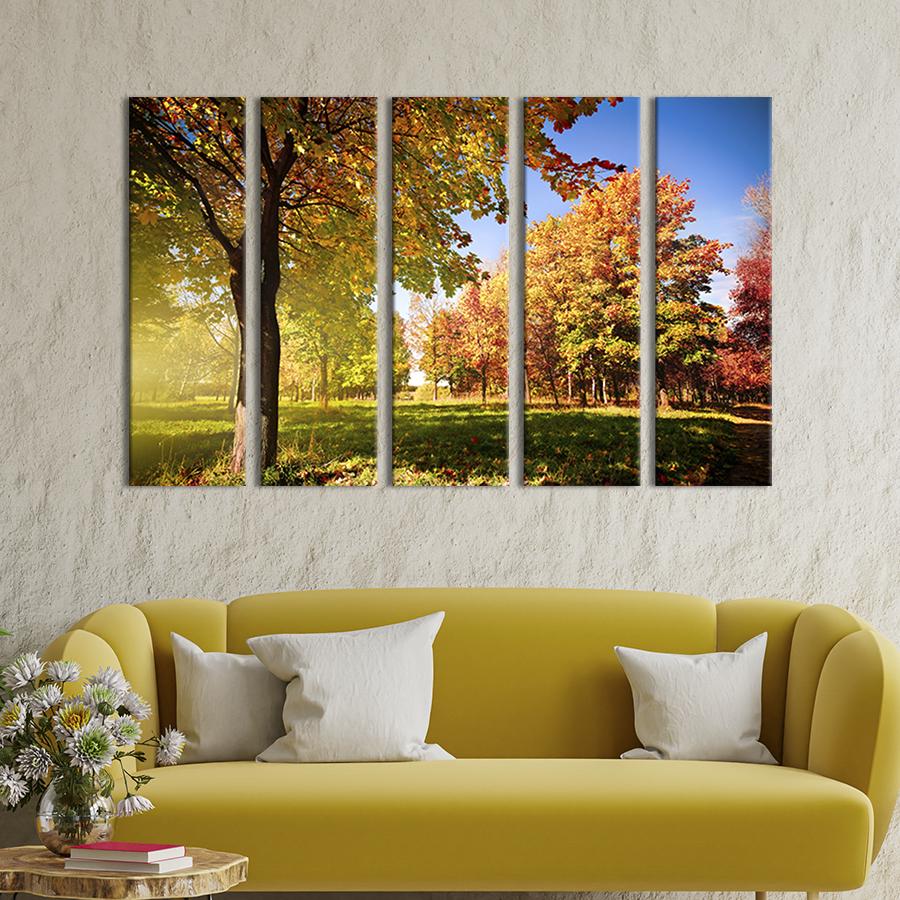 Модульна картина із 5 частин на холсті інтер'єрна картина Рання осінь у парку 132х80 см (552-51)