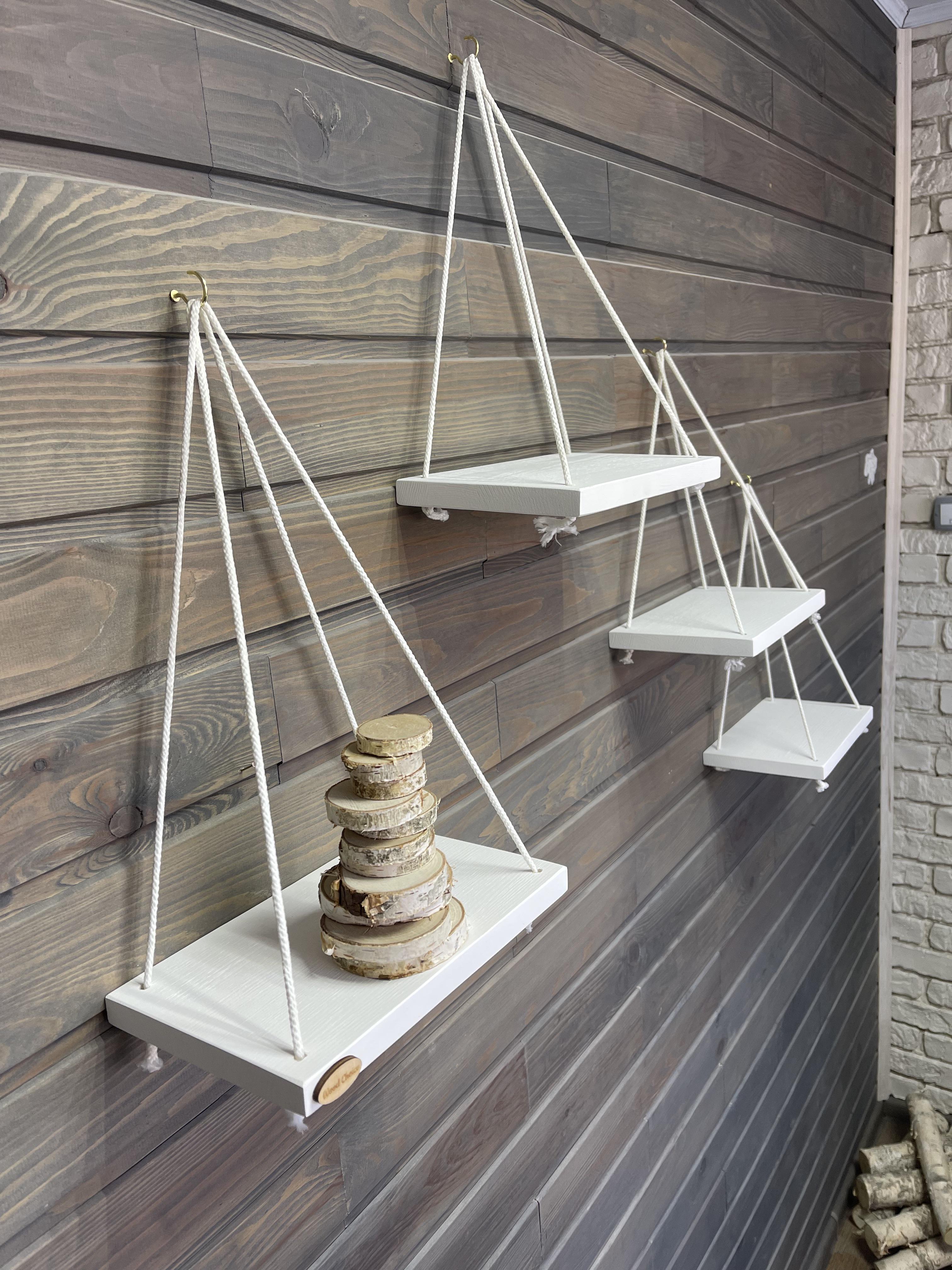 Полка подвесная сосновая на канате 15х24 см Белый (id_251) - фото 7 Полка подвесная сосновая на канате 15х24 см Белый (id_251) - фото 7