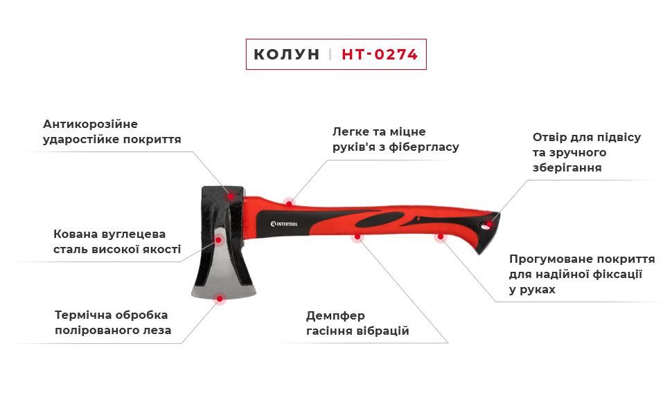 Колун Intertool HT-0274 кований 1000 г - фото 8