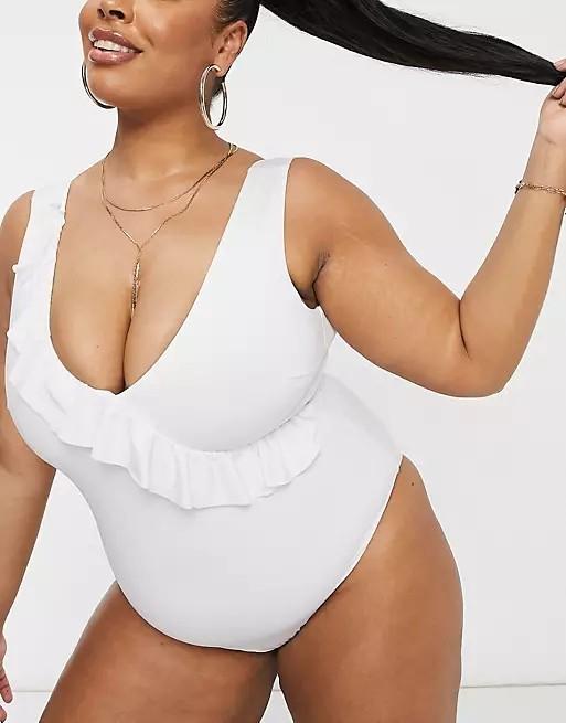Сдельный купальник Asos 10055 с рюшей 3XL р. 52 Белый - фото 3