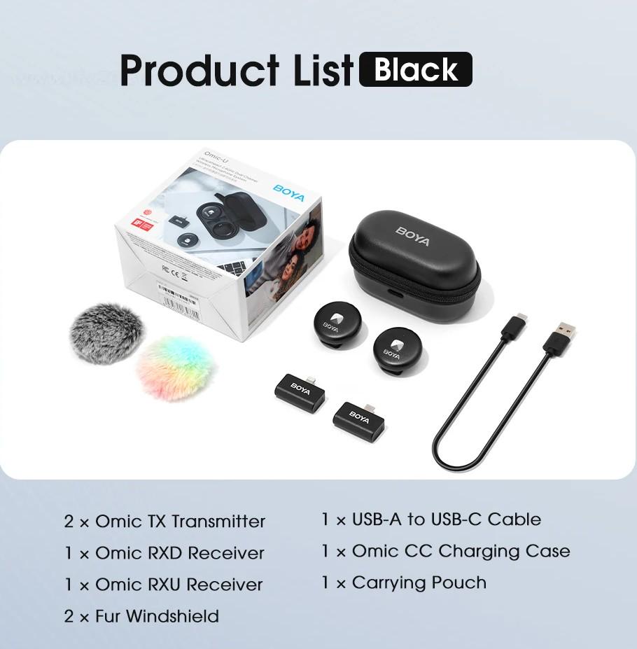 Микрофон петличный Boya Omic-B COMBO Lightning/USB Type-C беспроводной с зарядным кейсом Black (50035) - фото 11 Микрофон петличный Boya Omic-B COMBO Lightning/USB Type-C беспроводной с зарядным кейсом Black (50035) - фото 11