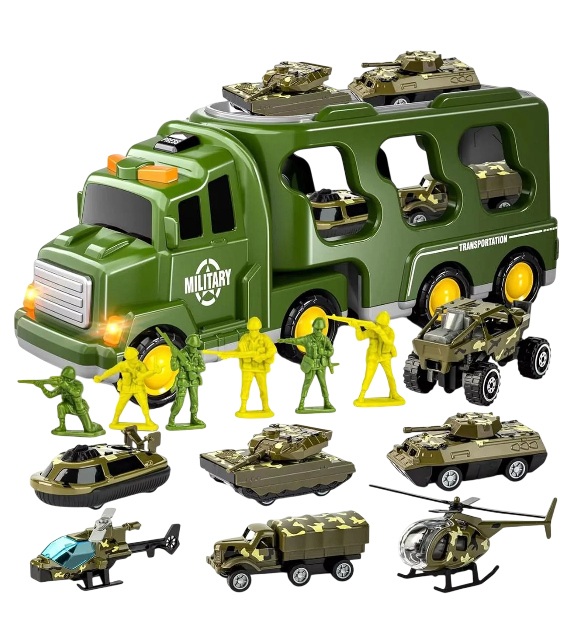 Набір ігровий розвивальний Трейлер музичний з 6 військовими машинками та солдатиками (2758717352)