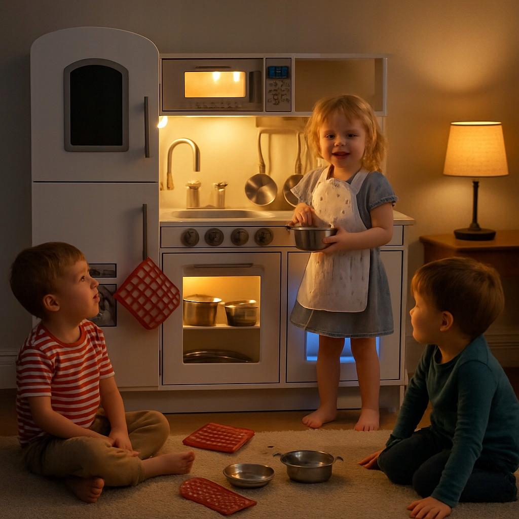 Кухня для детей деревянная Ekspand со светодиодной подсветкой 85x26x82 см (DKD01) - фото 3