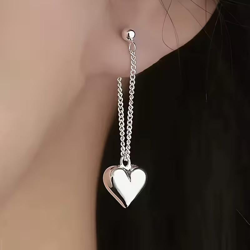 Серьги гвоздики женские Сердце длинные 4,3х1,2 см Серебристый (35474496)