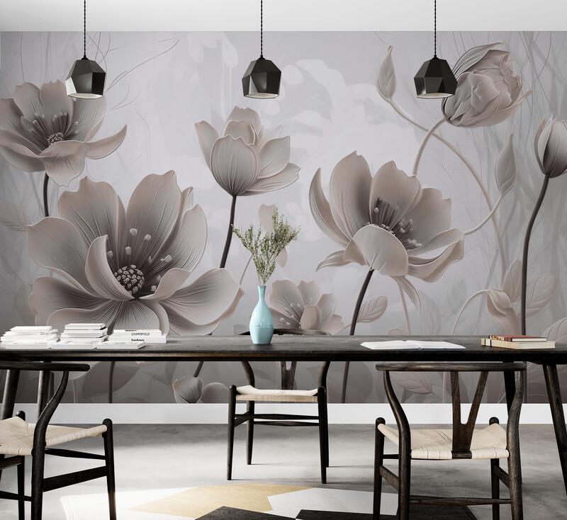 Фотообои 3D бесшовные Большие нежные цветы (S2121)