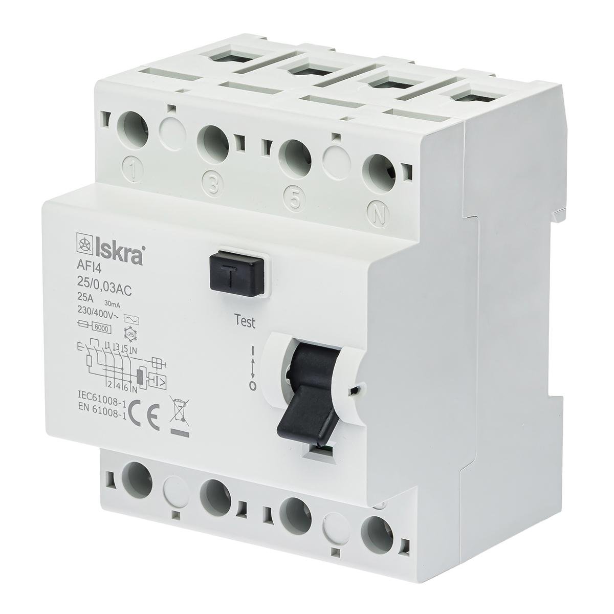 Устройство защитного отключения Iskra 25A 3Р+N AC 30 mA 230/400 В AFI4 (30105067000)