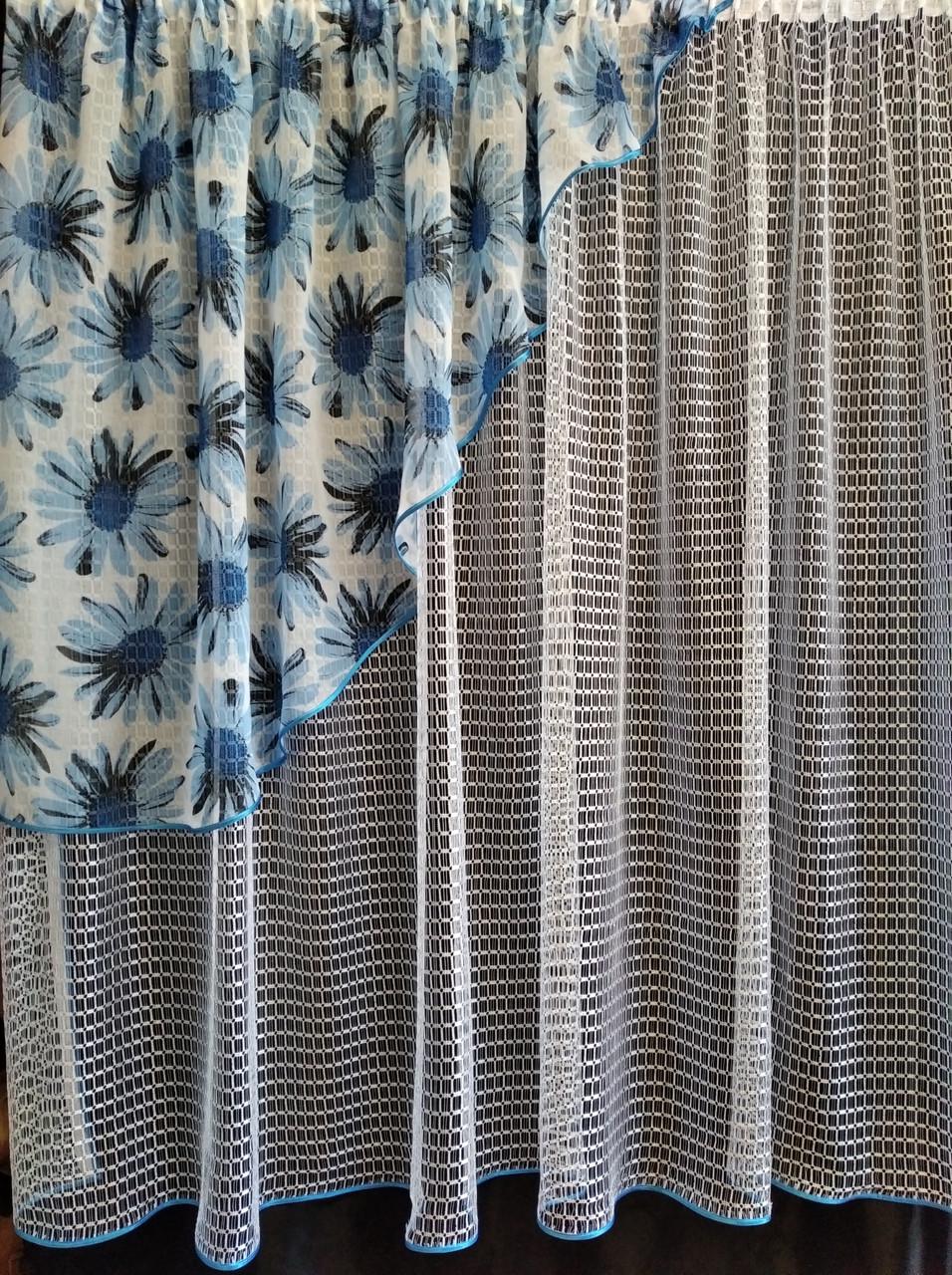 Занавеска кухонная Угол сетка с ламбрекеном батист 300х170 см Белый/Голубой (ул-16) - фото 3 Занавеска кухонная Угол сетка с ламбрекеном батист 300х170 см Белый/Голубой (ул-16) - фото 3