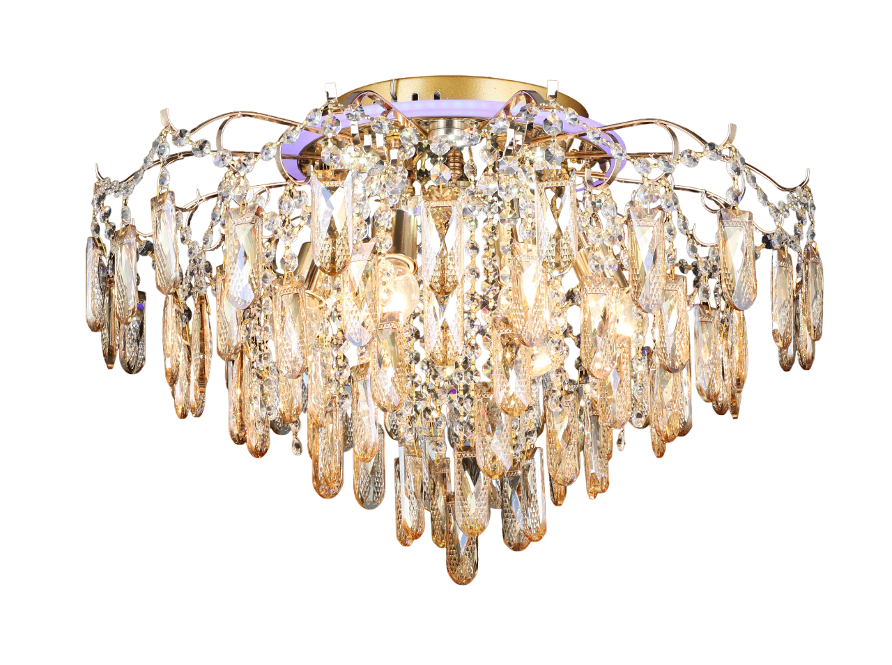 Люстра Sirius с хрустальными подвесами под шесть ламп Е27 Золотой (E2373/6+6)