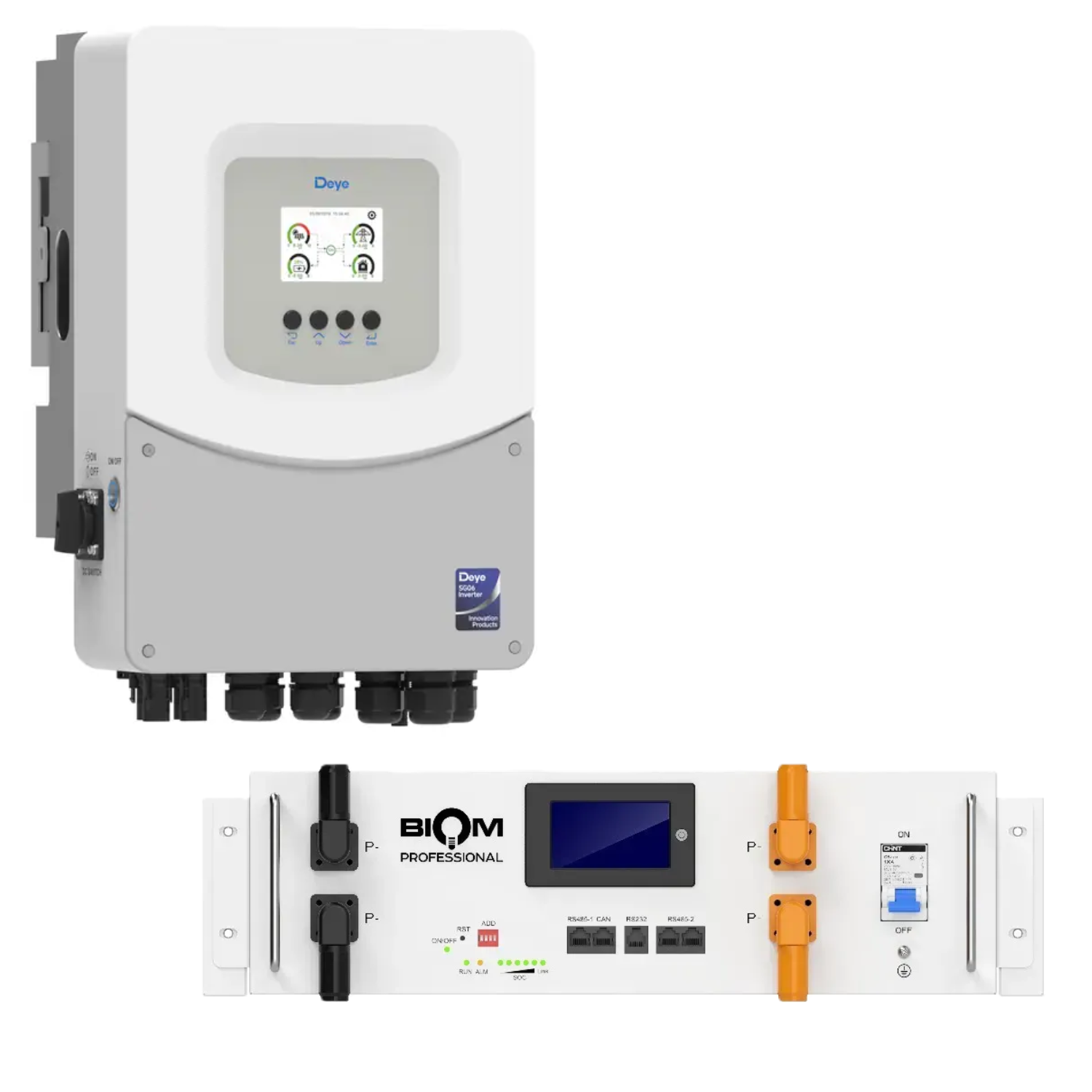 Комплект автономного энергоснабжения Deye 6 кВт SUN-6K-SG06LP1-EU-BM2 и Biom Professional BALFP-R512100-UNI 5,12 кВт·ч (38125129)