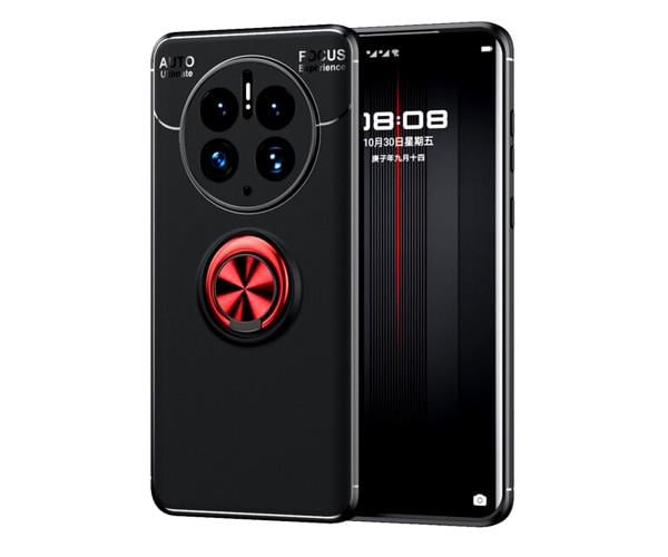 Чехол-накладка C-KU Auto Focus 360 Rotating Ring для Huawei Mate 50 Pro Черная с красным