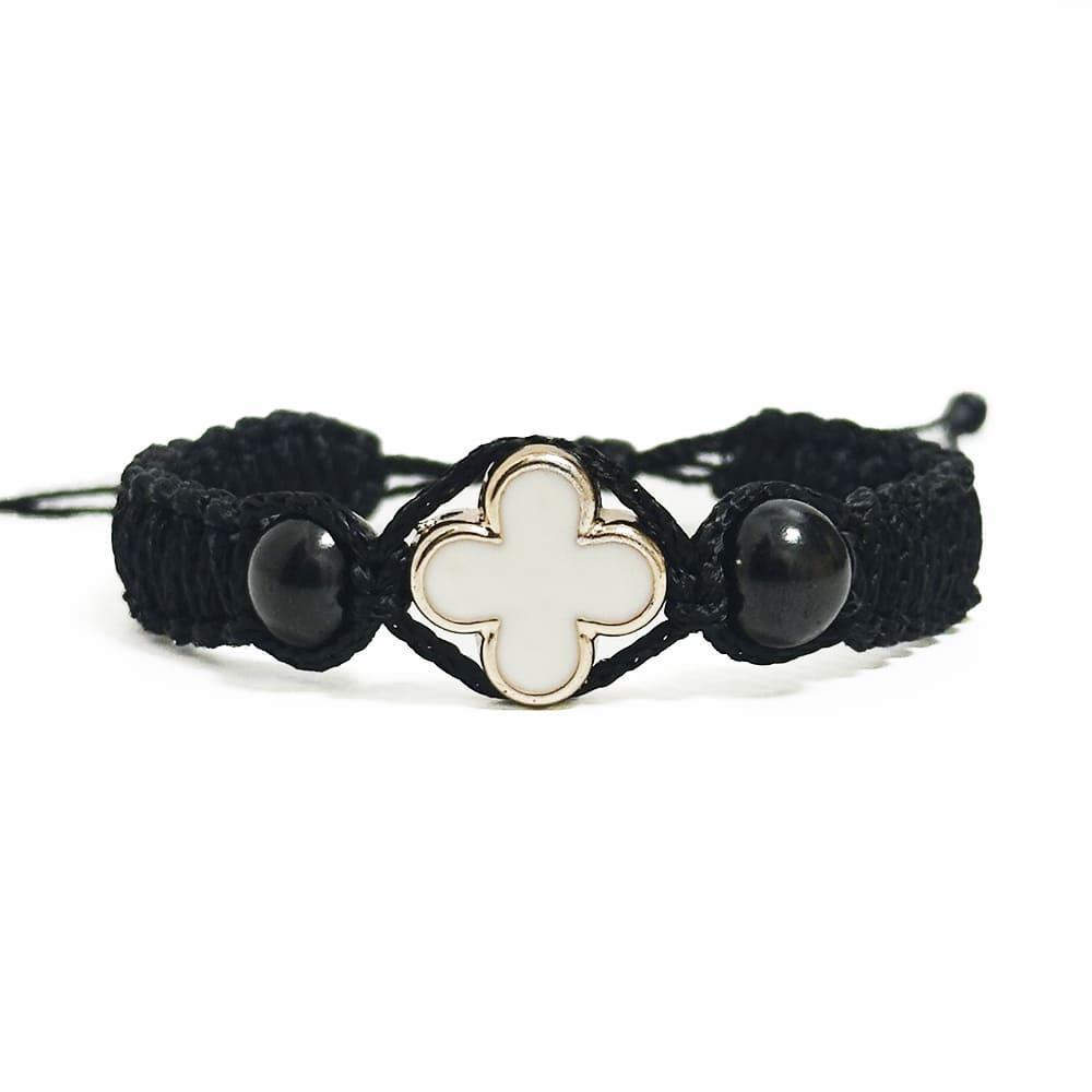 Браслет плетеный с белым крестом Черный (10978)
