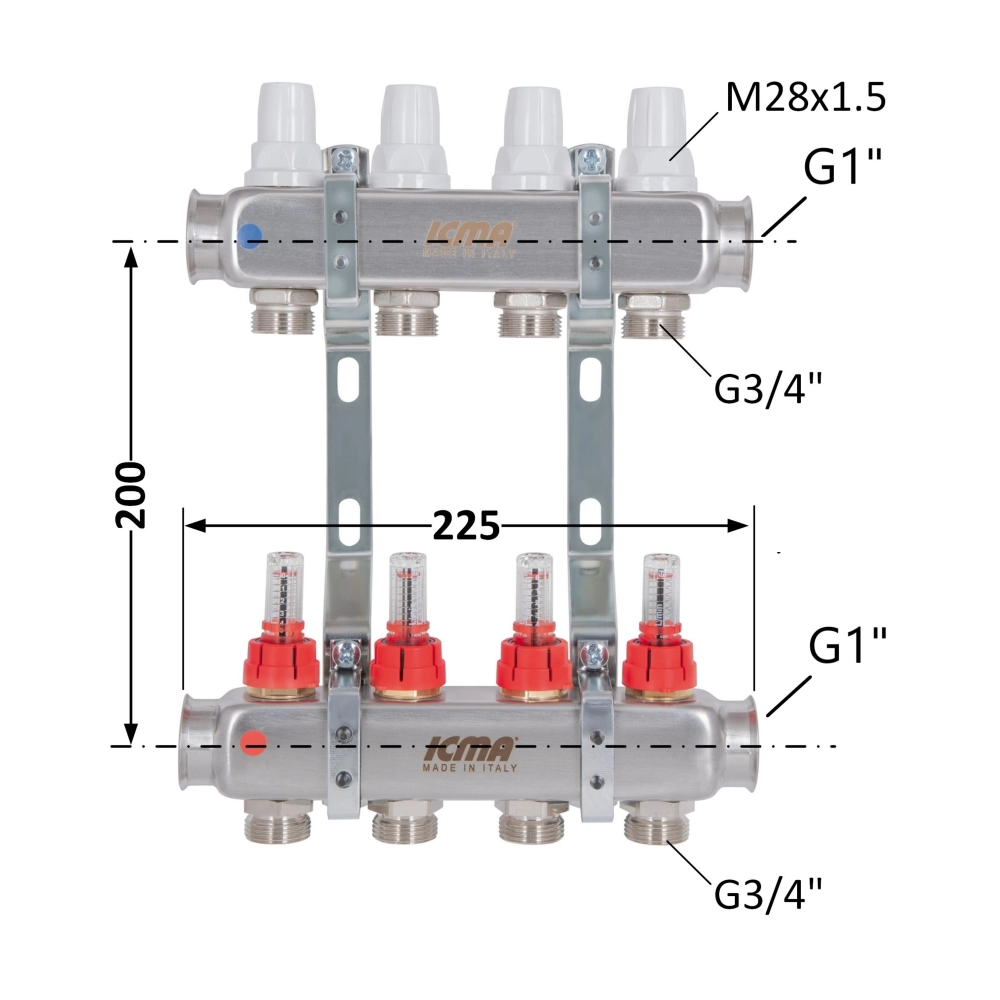 Коллектор ICMA №К073 из нержавеющей стали распределительный с расходомером 1" 4 выхода (SD00053337) - фото 7