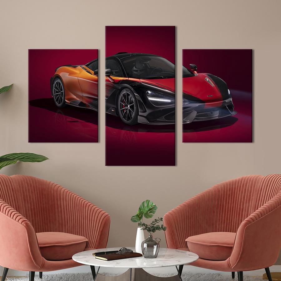 Картина на холсте триптих Модный суперкар McLaren 765LT 96x60 см (1389-32)