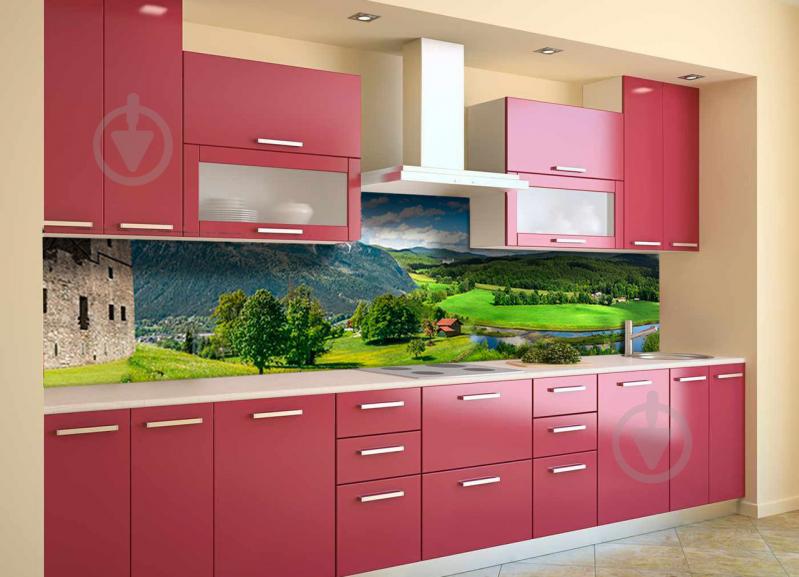 Скинали на кухню Zatarga «Долина возле Замка» 600х2500 мм виниловая 3Д наклейка кухонный фартук самоклеящаяся Z180765